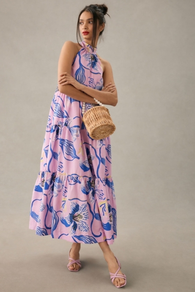 slim fit dress slacks Anthropologie Dress Large Womens Yellow Maxi Halter Neck Gold Chiffon Belted
