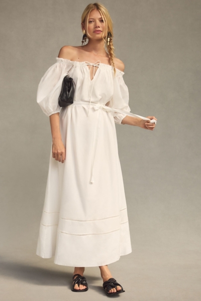 white christmas dresses Serene Garden Floral Smocked Peasant Midi Dress Cream / M main image 0