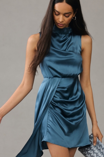 Mock-Neck Draped Silk Dress | Nuuly