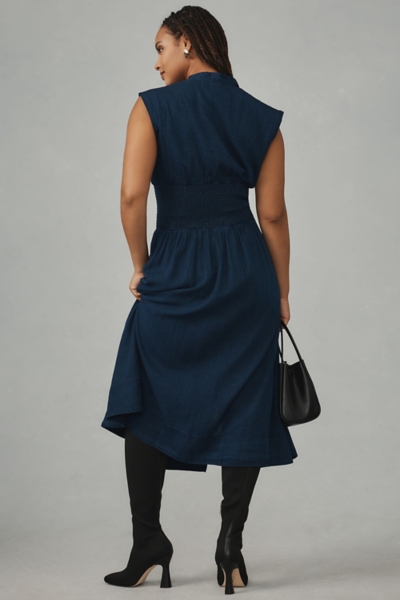 Cap-Sleeve V-Neck Smocked Midi Dress | Nuuly