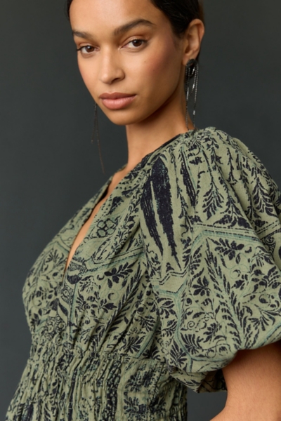 Corduroy Ruched Printed Midi Dress | Nuuly