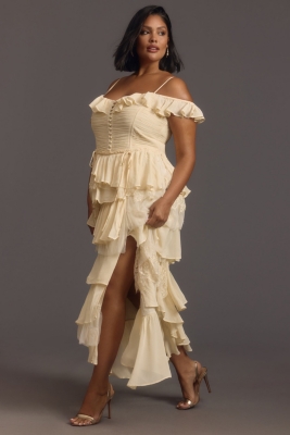 Corset Tiered Lace Ruffle Dress