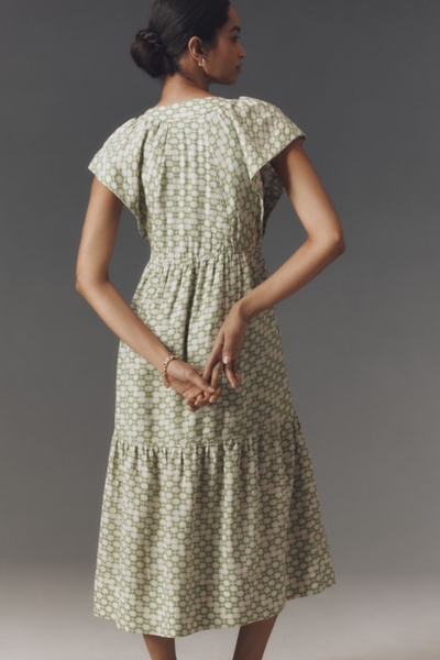 artisanal off white midi dress HAPPY CLOTHING KENNA White CAPE SLEEVED ORGANZA MIDI DRESS