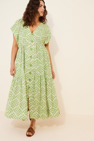 chinese dress ladies Women's summer Deep V- neck button down Linen midi dress 4265 – Xiaolizi main image 1