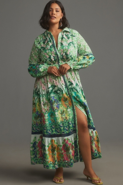 fitted lace wedding dress Floral Print Long Sleeve Maxi Dress Small / Spearmint-Navy main image 0