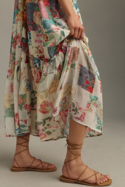 knee length dresses for ladies Pleated Chiffon Floral Midi Dress