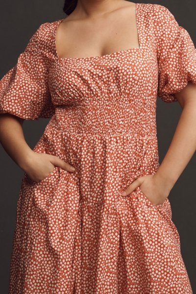 Puff-Sleeve Smocked Poplin Midi Dress | Nuuly