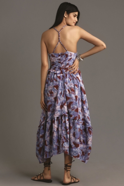 chinese dress ladies Fresh Bloom Strapless Floral Applique Midi Dress in Nude