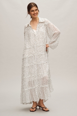 fitted lace wedding dress 1990s Long Sleeve Smocked Denim Maxi Dress, Sz. XL main image 1