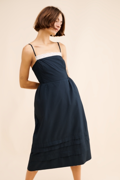 knee length dresses for ladies Liana Sleeveless Poplin Tent Midi Dress in Black by Dissh