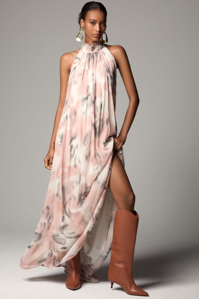 halter cross over dress Honeymoon Crossover Halterneck Maxi Dress Wine main image 1