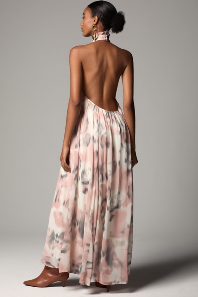 backless halter satin dress Serenity CEA PEARL-BEIGE SILK-SATIN BACKLESS HALTER-NECK MINI DRESS main image 1