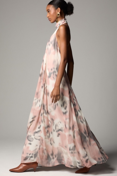 Halter Sheer Printed Maxi Dress | Nuuly