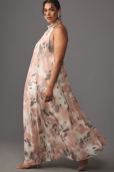 brown halter satin dress Annissa Plunge Halter Maxi Dress | Dark Brown | Womens main image 1