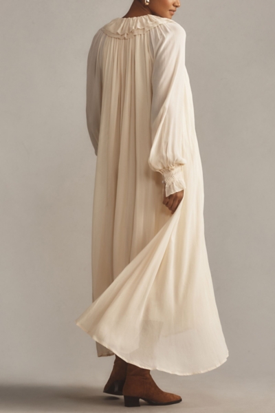 Long-Sleeve Sheer Pleated Midi Dress | Nuuly