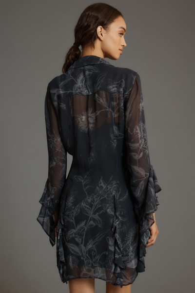 Long-Sleeve V-Neck Sheer Mini Dress | Nuuly