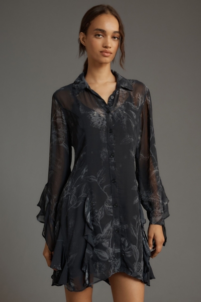 Long-Sleeve V-Neck Sheer Mini Dress | Nuuly
