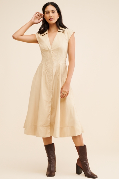 Short-Sleeve V-Neck Wrap Midi Shirt Dress | Nuuly