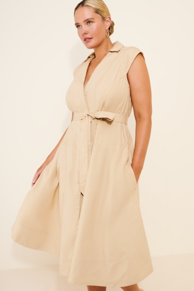 knee length dresses for ladies Santos Belted Midi Shirt Dress in Brown main image 1