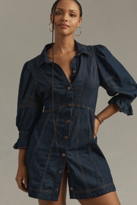 denim puff sleeves dress – BUNNY APARTMENT