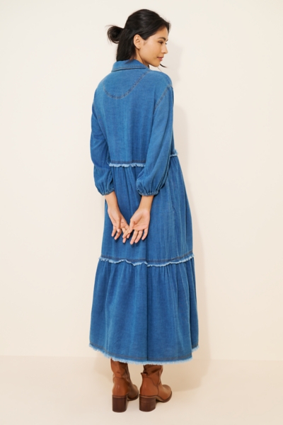 white christmas dresses Buxom Couture Plus Size Denim Long Sleeve Tiered Shirt Dress
