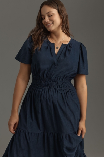 knee length dresses for ladies Corduroy Bubble Sleeve Maxi Dress with Pockets(MS205), Khaki / M