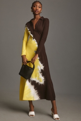 Tie-Dye Tech Long-Sleeve Knit Midi Dress | Nuuly