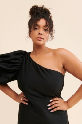 One shoulder puff dress best sale