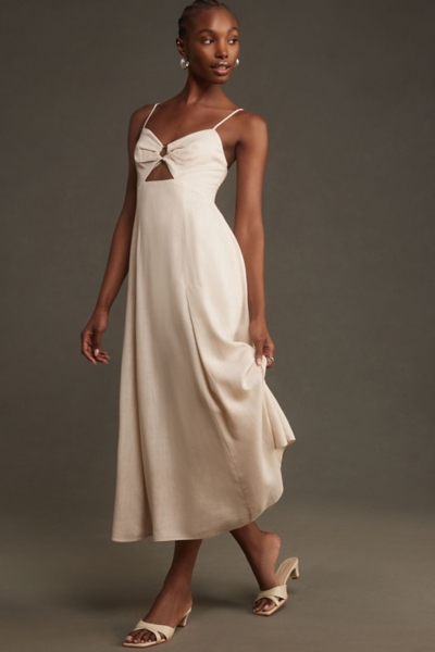 Linen Sweetheart Cutout A-Line Midi Dress