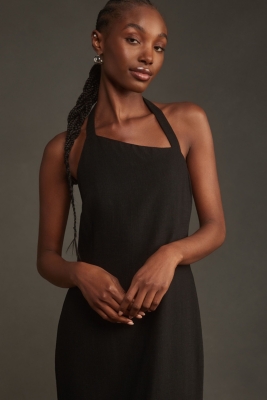 Linen Asymmetrical Halter Belt Back Column Midi Dr Nuuly