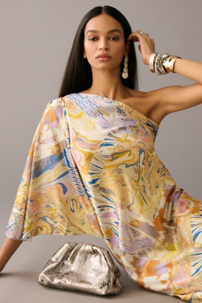 mandira wirk one-shoulder printed dress New Mandira Wirk Ruffled One-Shoulder Floral Dress Size XS