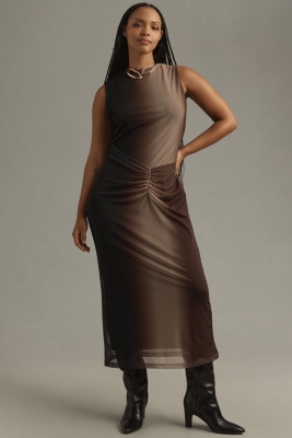 Sleeveless Cowl-Neck Mesh Midi Dress