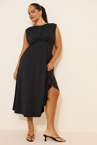 Sleeveless Ruched Babydoll Midi Dress | Nuuly