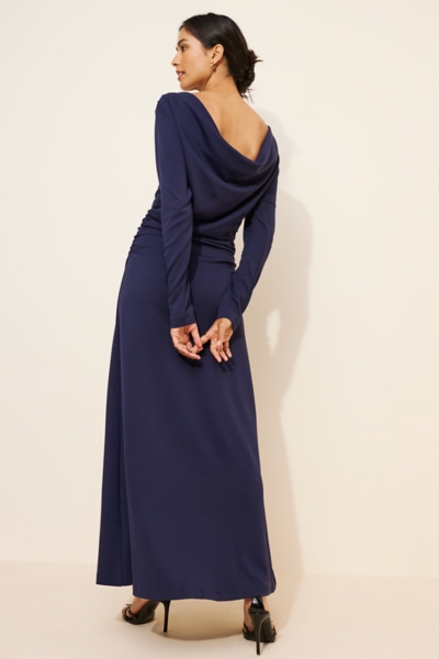 knee length dresses for ladies Joah Brown Cowl Back Long Sleeve Mini Dress | Black Modal main image 1