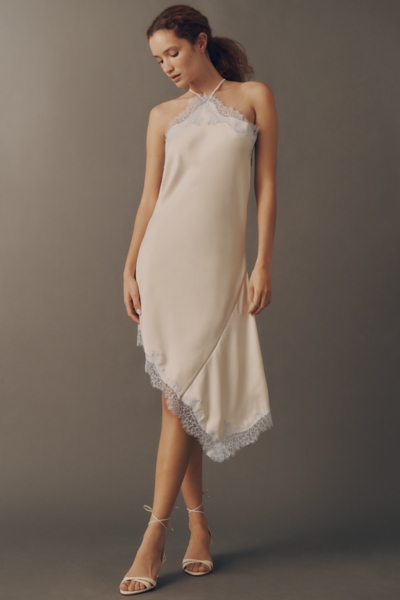 Asymmetric Halter Lace Midi Dress | Nuuly