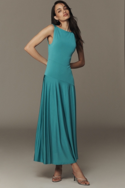 green emerald velvet dress Carve Sleeveless Drop-Waist Pleated Maxi Dress main image 1