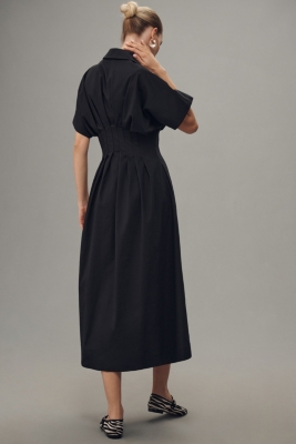 Pleated Open Shirt Dress