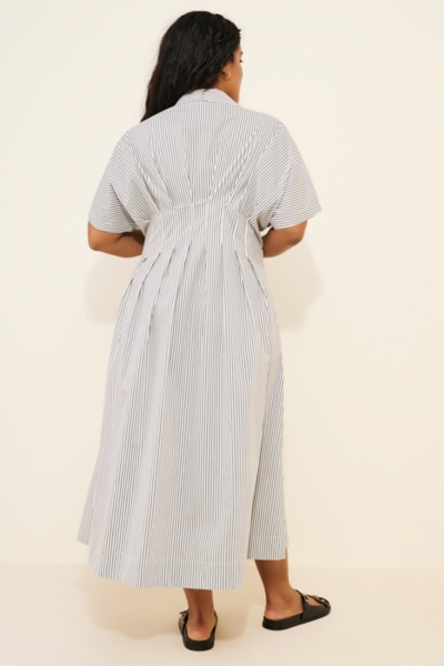 knee length dresses for ladies White 100% Cotton Button-Down Midi Shirt Dress 42