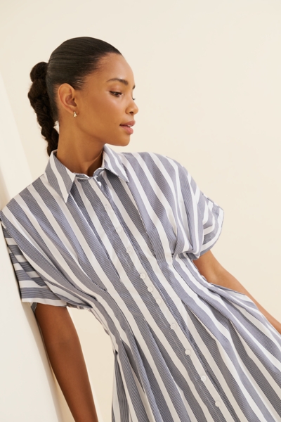 white christmas dresses Natalie S/S Button Down Mini Shirt Dress Blue Stripe / M main image 1