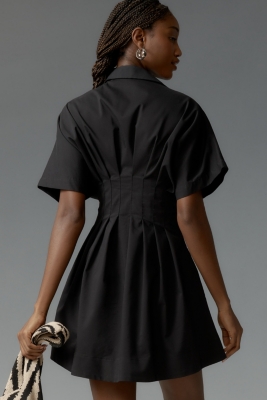 The Tobie Button-Front Pleated Mini Shirtdress