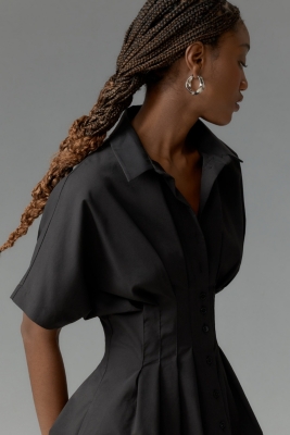 The Tobie Button-Front Pleated Mini Shirtdress
