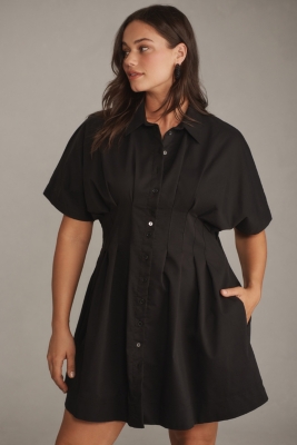 The Tobie Button-Front Pleated Mini Shirtdress
