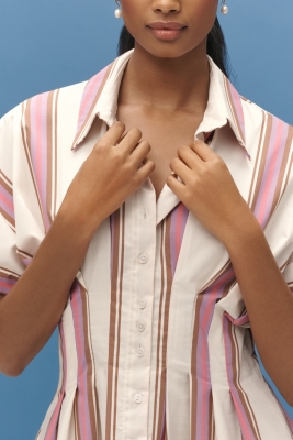 The Tobie Button-Front Pleated Mini Shirtdress