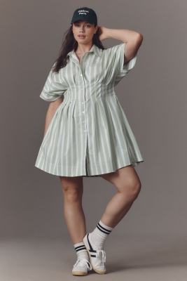 The Tobie Button-Front Pleated Mini Shirtdress
