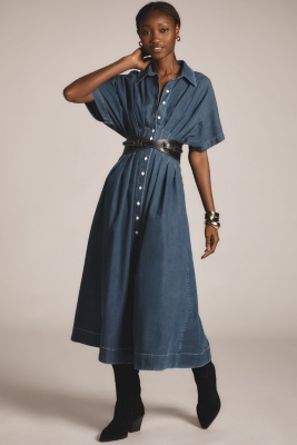 The Tobie Button-Front Pleated Shirt Dress: Denim | Nuuly