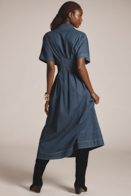 The Tobie Button-Front Pleated Shirt Dress: Denim | Nuuly