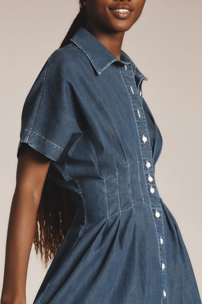 The Tobie Button-Front Pleated Shirt Dress: Denim | Nuuly