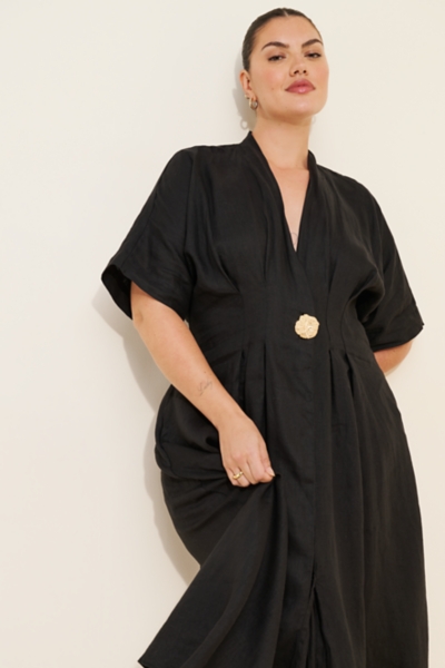 The Tobie Button-Front Pleated Shirt Dress: Linen | Nuuly