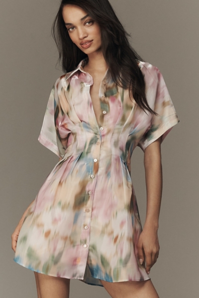 short sleeve homecoming dress Green Satin Short A-Line Prom Dress, Cute Short Sleeve Homecoming Dres