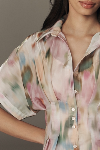 organza mini shirt dress Oasis Women's Petite Green Floral Organza Mini Shirt Dress